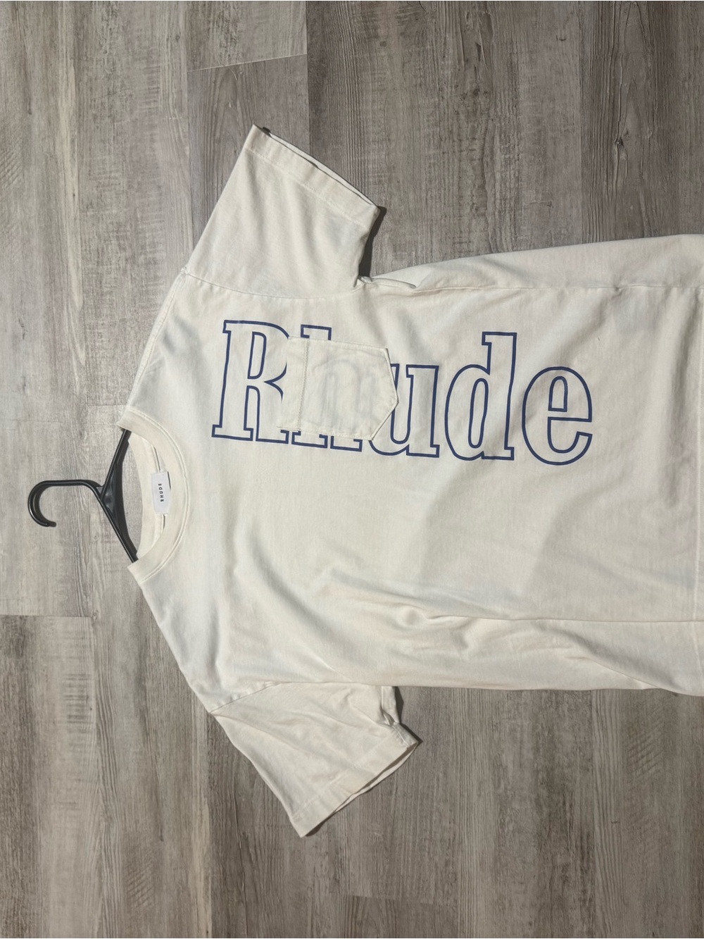 Rhude Cream Short-Sleeve Logo Pocket Tee with Navy Outline